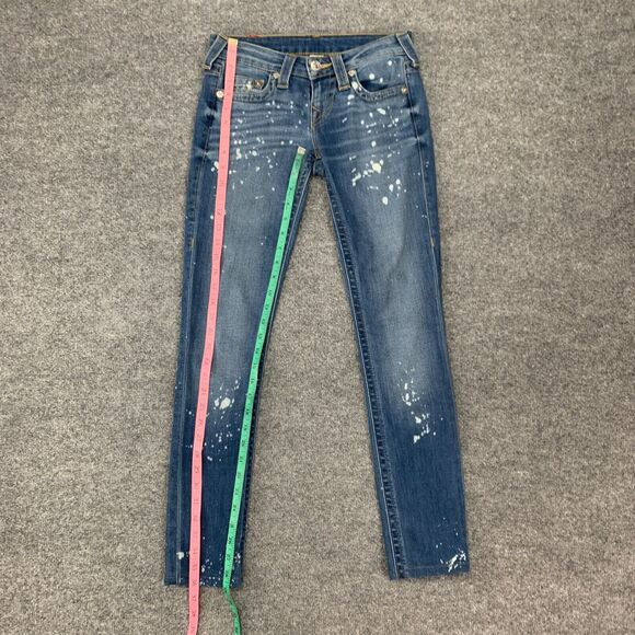 True Religion Bleach Splatter Jeans Women 25 Skinny Denim Low Rise Denim Stretch - Picture 8 of 15